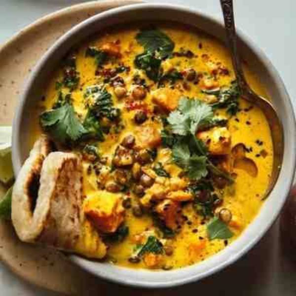 curried sweet potato and lentil soup